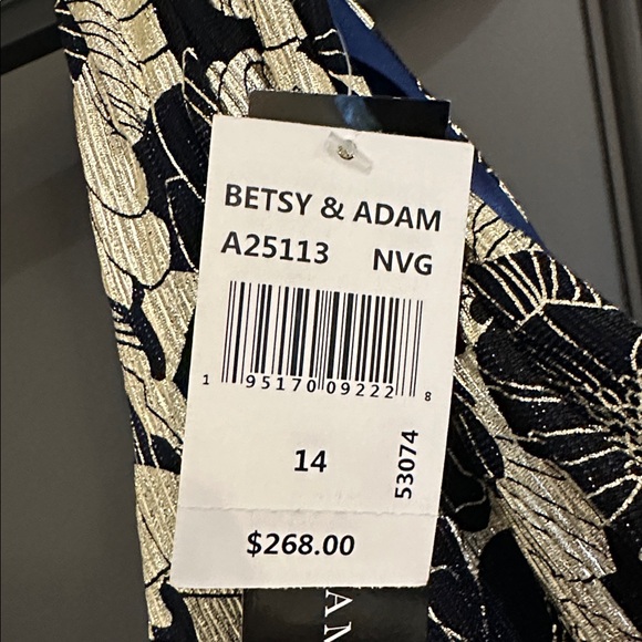 Betsy & Adam Navy and Gold Floral One-Shoulder Long Dress Gown Size 14 NWT - Picture 7 of 11